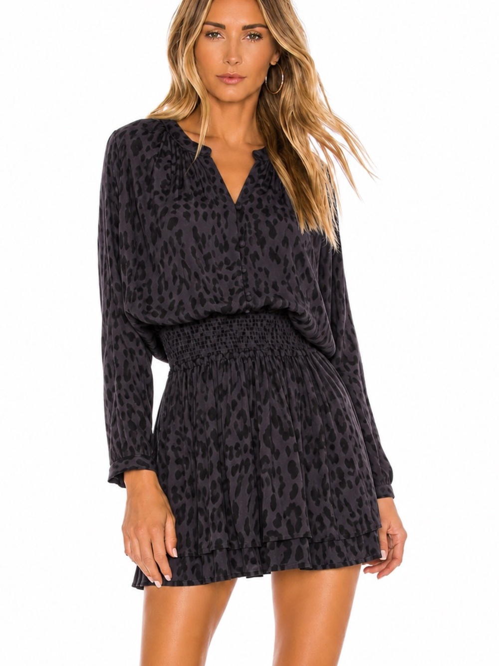 RAILS Leopard NWT Mini Dress Smocked Waist Size S Long Sleeve Boho Chic